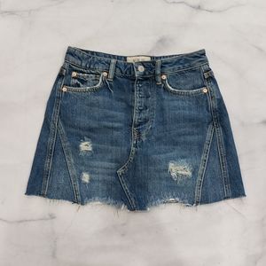We the Free Distressed Button Fly Denim Skirt Size 25